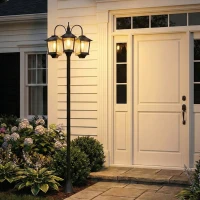 Outsunny 74" 3-Head Solar Lamp Post Light, Waterproof LED Solar Light Posts with Automatic Dusk-to-Dawn Sensor, IP44 Waterproof(m-8)