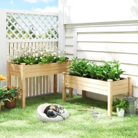 Outsunny 2 Tiers Wood Plant Raised Bed Flower Vegetable Herb Grow Box Stand Garden  Step Planter Stand Free Combination Natural(m-1)