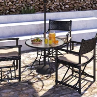 Outsunny 39.4" Round Outdoor Dining Table Coffee Side Bistro Table with Umbrella Hole, Glass Top, Steel Frame for Garden, Patio(m-8)