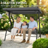 Outsunny 3-Person Porch Swing Chair, Patio Swing Bench with Adjustable Canopy, Removable Thicken Cushion, Black(m-6)