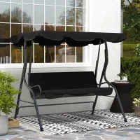 Outsunny Outdoor Porch Swing with Adjustable Canopy, 3-Seater Patio Swing Chair with Cushion, Black(m-8)
