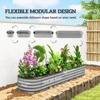 Outsunny 7.9 x 2 x 1ft Galvanized Raised Garden Bed Kit, Metal Planter Box with Safety Edging, Silver(m-4)