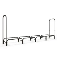 Outsunny 8ft Outdoor Firewood Rack with Cover, Adjustable Wood Storage Holder, Indoor Outdoor Log Rack, Black(m-10)