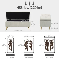 HOMCOM Storage Ottoman Bench, 43 Inch Large Storage Chest with Steel Legs and Padded Seat, Foot Rest, Load 485 lbs, Beige(m-3)