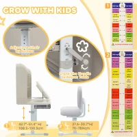Qaba Kids Desk and Chair Set with Tilting Desktop, Adjustable Height, Drawer and Shelves for Boys Girls Ages 3-12, Grey(m-5)
