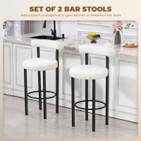 HOMCOM Bar Stools Set of 2, Sherpa Upholstered Barstools with Backrest, Bar Height Stools with Footrest for Kitchen Island(m-4)