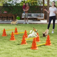 PawHut Dog Agility Hurdle Cone Set, Adjustable Obstacle Course Equipment with 8 Cones & 8 Poles, Carry Bag, Orange(m-8)