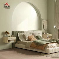 HOMCOM Floating Nightstand Set of 2, Nordic Wall Mounted Bedside Table with Drawer and Open Shelf for Bedroom, Natural Wood(m-1)