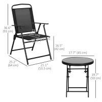 Outsunny 3 Pieces Bistro Set, Foldable Patio Furniture Set with Mesh Chairs, Glass Table for Garden, Balcony, Black(m-3)
