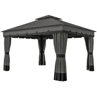 Outsunny 10' x 12' Double Roof Patio Gazebo Canopy, Outdoor Gazebo Shelter with Netting & Curtains, for Garden, Lawn and Deck(m-2)