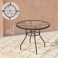 Outsunny 39.4" Round Outdoor Dining Table Coffee Side Bistro Table with Umbrella Hole, Glass Top, Steel Frame for Garden, Patio(m-3)