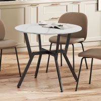 HOMCOM 35" Round Dining Table, Modern Dining Room Table with Steel Frame, Space Saving Small Kitchen Table, White Marble(m-10)