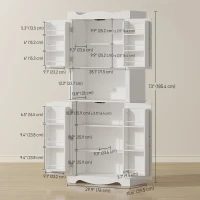 HOMCOM 73" Kitchen Pantry Cabinet, Freestanding Kitchen Hutch with 12 Door Shelves, Adjustable Shelves, Microwave Stand, White(m-3)