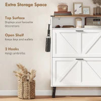 HOMCOM Shoe Storage Cabinet with 2 Flip Drawers, Farmhouse Narrow Shoe Cabinet, Holds Up to 16 Pairs, White(m-7)