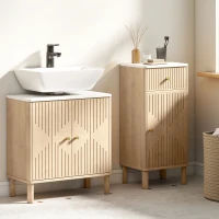 HOMCOM Floor Standing Bathroom Vanity, Bathroom Vanity Cabinet with Adjustable Shelf, Oak(m-10)