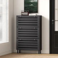 HOMCOM Narrow Shoe Storage Cabinet, 3 Flip Drawers, Adjustable Shelves, 18-24 Pairs Capacity, Black(m-9)