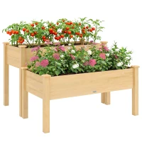 Outsunny 2 Tiers Wood Plant Raised Bed Flower Vegetable Herb Grow Box Stand Garden  Step Planter Stand Free Combination Natural(m-11)