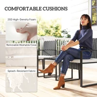 Outsunny Outdoor Bistro Set, 3 Piece Wicker Patio Furniture Set with Glass Top Table and Cushions for Porch, Balcony, Cream White(m-6)