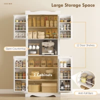 HOMCOM 73" Kitchen Pantry Cabinet, Freestanding Kitchen Hutch with 12 Door Shelves, Adjustable Shelves, Microwave Stand, White(m-4)