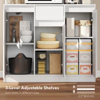 HOMCOM 71" Pantry Cabinet with Charging Station, Kitchen Storage Cabinet with Microwave Stand, Pegboard, 6 S-hooks, White(m-5)