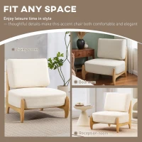 HOMCOM Accent Chair with Rubber Wood Frame, Wide Seat, Modern Chenille Bedroom Chair with Thick Cushion, Cream White(m-9)