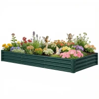 Outsunny 8 x 4 x 1ft Galvanized Raised Garden Bed, Reinforced Outdoor Planter Box with Open Bottom, Green(m-2)