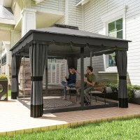 Outsunny 10' x 12' Double Roof Patio Gazebo Canopy, Outdoor Gazebo Shelter with Netting & Curtains, for Garden, Lawn and Deck(m-10)