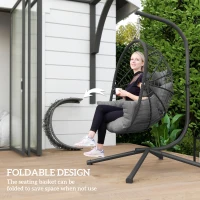 Outsunny Metal Stand Hanging Egg Chair, with Full Body Padded Seat - Grey(m-5)