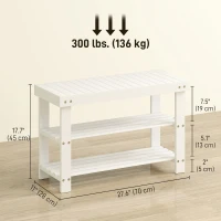 HOMCOM Bamboo Shoe Storage Bench, 3-Tier Entryway Bench with 2 Storage Shelves for Hallway, Holds 6 Pairs, White(m-3)