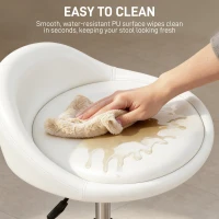HOMCOM PU Leather Rolling Stool, Height Adjustable Swivel Salon Chair with Backrest and Foot Rest for Spa, Tattoo, White(m-6)