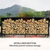 Outsunny 8ft Outdoor Firewood Rack with Cover, Adjustable Wood Storage Holder, Indoor Outdoor Log Rack, Black(m-5)