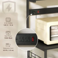 HOMCOM Kitchen Baker's Rack with Power Outlet, Coffee Bar Station with Adjustable Shelves and Hooks, Distressed Black(m-4)