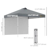 Outsunny 10' x 10' Pop Up Canopy Tent with Adjustable Height, 1 Sidewall, and Wheeled Carry Bag for Outdoor, Garden, Patio, Grey(m-3)