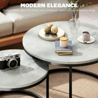 HOMCOM Modern Coffee Table Set of 2, Nesting Side Tables w/ Metal Base for Living Room Bedroom Office Marble Grey(m-4)
