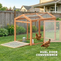 PawHut Wooden Chicken Run, Outdoor Chicken Coop with Perch and Dual Doors, Combinable Hen House Rabbit Hutch for Backyard(m-7)