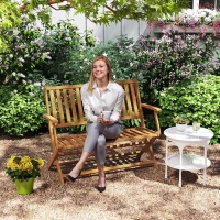 Outsunny 46.5" Foldable Wood Outdoor Bench with Backrest and Armrests for Outdoors, Patio, Porch, Park, Teak(m-8)