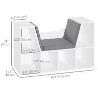 HOMCOM 6-Cubby Bookcase with Seat Cushion, Cube Storage Shelf with Reading Nook for Home Office, Study, Grey(m-3)