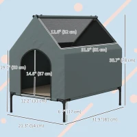 PawHut Dog House Outdoor Elevated Dog Bed with Removable Cover, Mesh Windows, Storage Bag, for S and M-Sized Dogs, Grey(m-3)