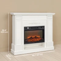 HOMCOM 46" Electric Fireplace with Mantel and Shelf, 1400W Fireplace Heater with Realistic Log and Flame Effect, White(m-3)
