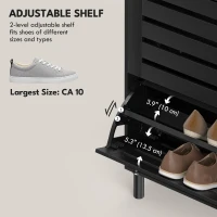 HOMCOM Narrow Shoe Storage Cabinet, 3 Flip Drawers, Adjustable Shelves, 18-24 Pairs Capacity, Black(m-5)