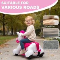 Qaba 12V Unicorn Ride on Toy, Battery Powered Kids Electric Ride on Horse with Carrot Toy, Comb, Animal Sounds(m-7)