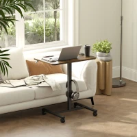 HOMCOM Height Adjustable Standing Desk, Pneumatic Sit Stand Desk with Wheels and Headphone Hook, Rustic Brown(m-1)