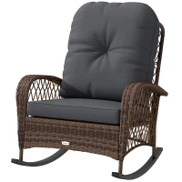 Outsunny Outdoor Wicker Rattan Rocking Chair Patio Rocker with Thick Cushions for Garden Backyard Porch, Black(m-2)