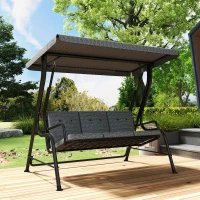 Outsunny 3-Person Porch Swing Chair, Patio Swing Bench with Adjustable Canopy, Removable Thicken Cushion, Black(m-9)