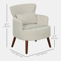HOMCOM Modern Accent Chair, Upholstered Armchair with Solid Wood Legs and Lumbar Pillow for Living Room, Cream White(m-3)