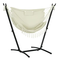 Outsunny Patio Hammock Chair with Stand, Outdoor Hammock Swing Hanging Lounge Chair with Side Pocket and Headrest, Cream(m-11)