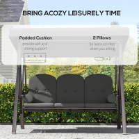Outsunny Outdoor Patio 3-Person Steel Canopy Cushioned Seat Bench Swing with Included Side Trays & Padded Comfort, Dark Grey(m-6)