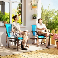 Outsunny Outdoor Glider Chair with Table, 2-Seat Patio Glider Loveseat with Breathable Mesh Fabric, Blue(m-1)