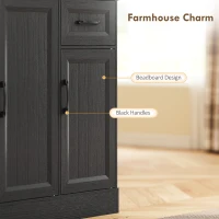 HOMCOM 71" Pantry Cabinet with Charging Station, Kitchen Storage Cabinet with Microwave Stand, Adjustable Shelves, Black(m-6)