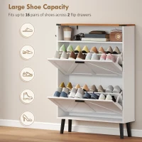 HOMCOM Shoe Storage Cabinet with 2 Flip Drawers, Farmhouse Narrow Shoe Cabinet, Holds Up to 16 Pairs, White(m-5)